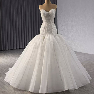 Princess Sparkly Sequins Bridal Trumpet Wedding Dress - Rosymae