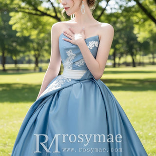 Princess Style Satin Wedding Dresses Strapless Bridal Gowns - Rosymae