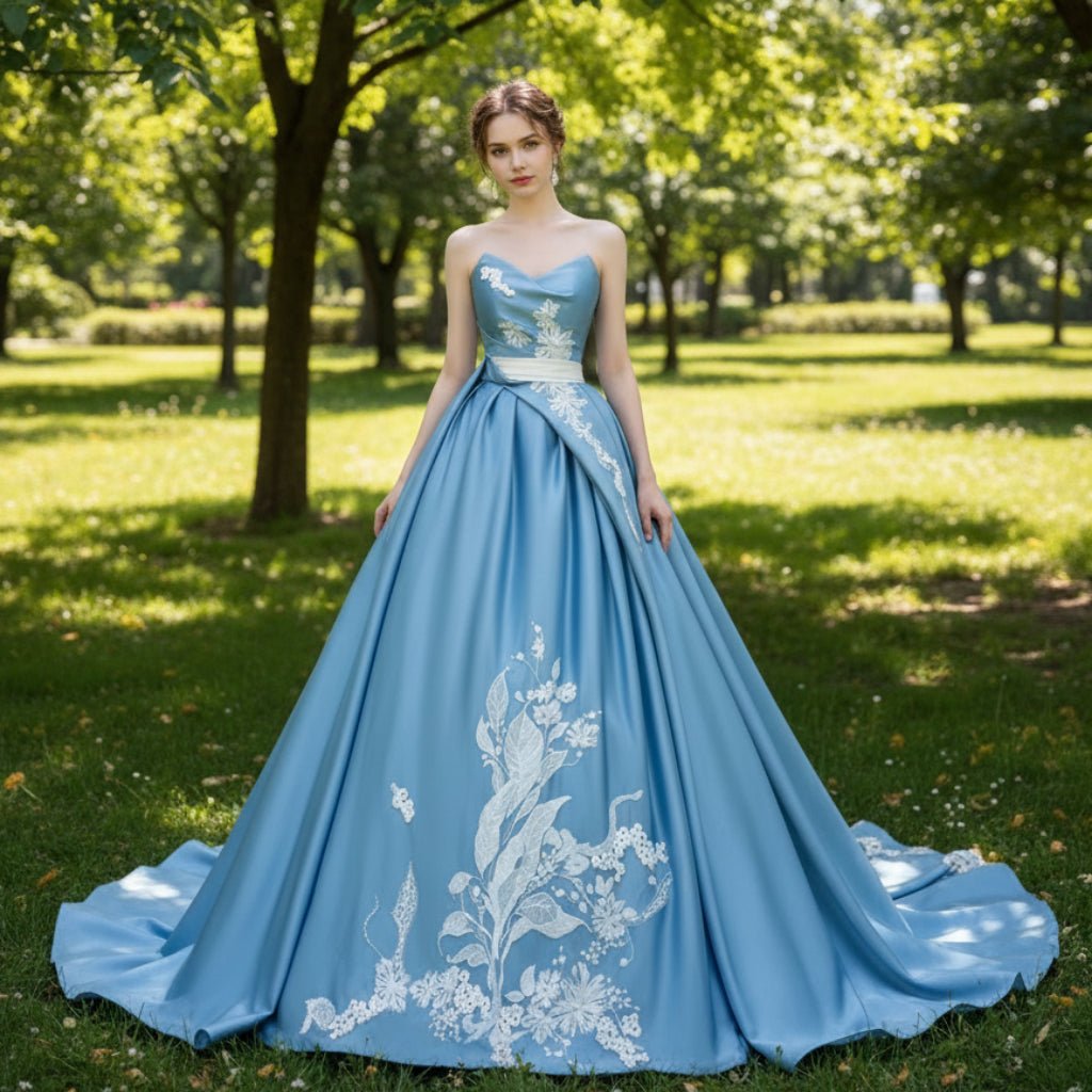 Princess Style Satin Wedding Dresses Strapless Bridal Gowns - Rosymae