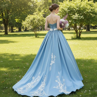 Princess Style Satin Wedding Dresses Strapless Bridal Gowns - Rosymae
