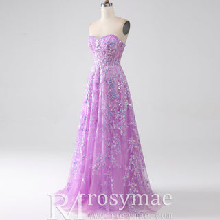 Gorgeous A Line Sweetheart Purple Party Dress with Sheer Bodice