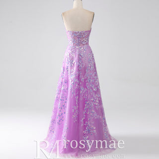 Gorgeous A Line Sweetheart Purple Party Dress with Sheer Bodice