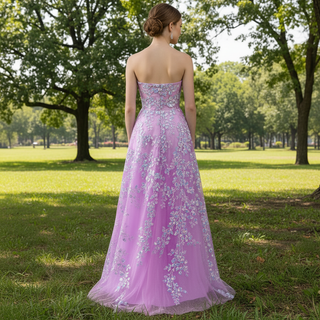 Gorgeous A Line Sweetheart Purple Party Dress with Sheer Bodice