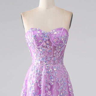 Gorgeous A Line Sweetheart Purple Party Dress with Sheer Bodice