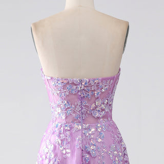 Gorgeous A Line Sweetheart Purple Party Dress with Sheer Bodice