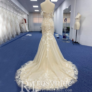 Princess Sweetheart Mermaid Wedding Dress with Off the Shoulder - Rosymae