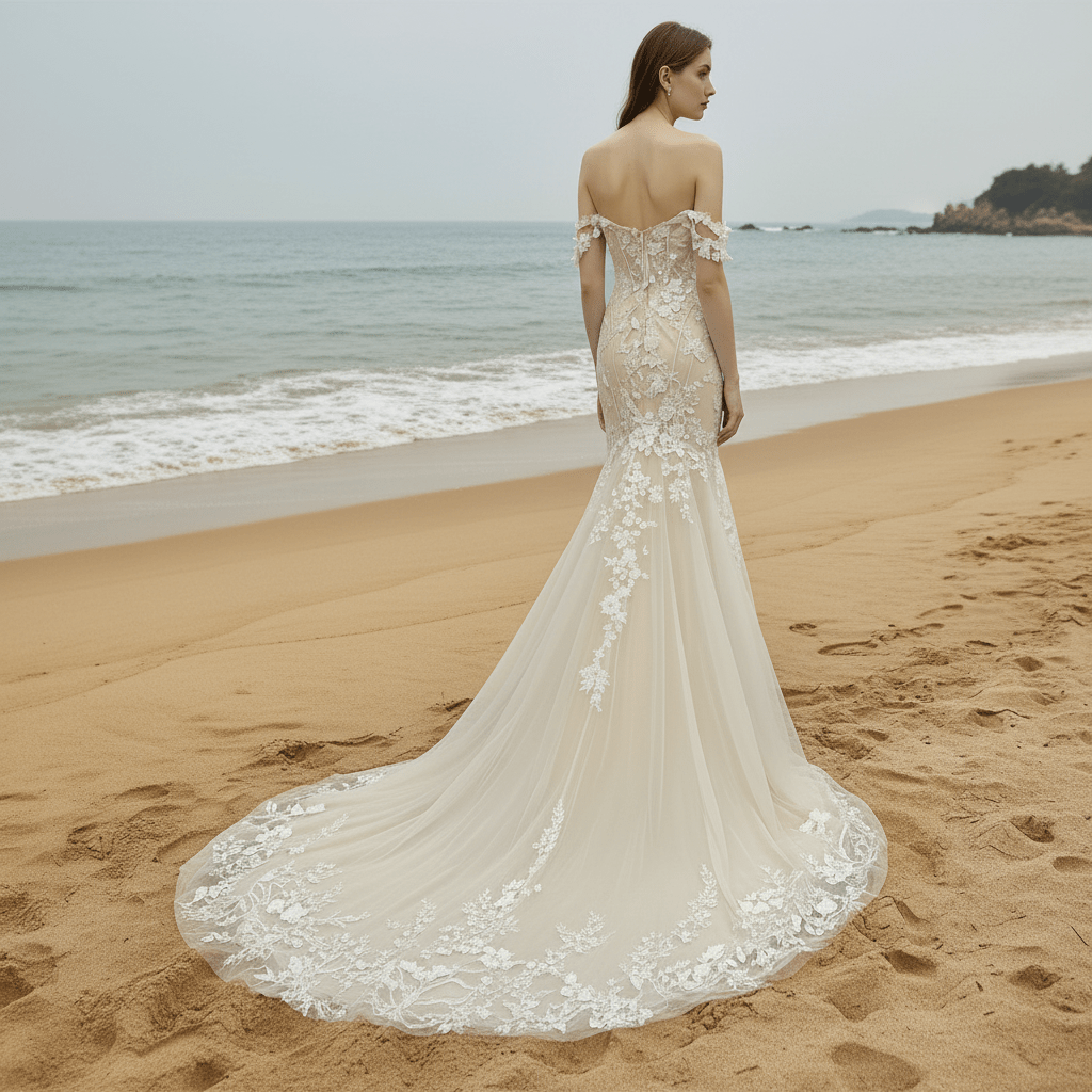 Princess Sweetheart Mermaid Wedding Dress with Off the Shoulder - Rosymae