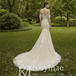 Princess Sweetheart Mermaid Wedding Dress with Off the Shoulder - Rosymae