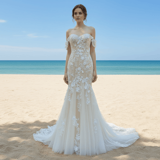 Princess Sweetheart Mermaid Wedding Dress with Off the Shoulder - Rosymae