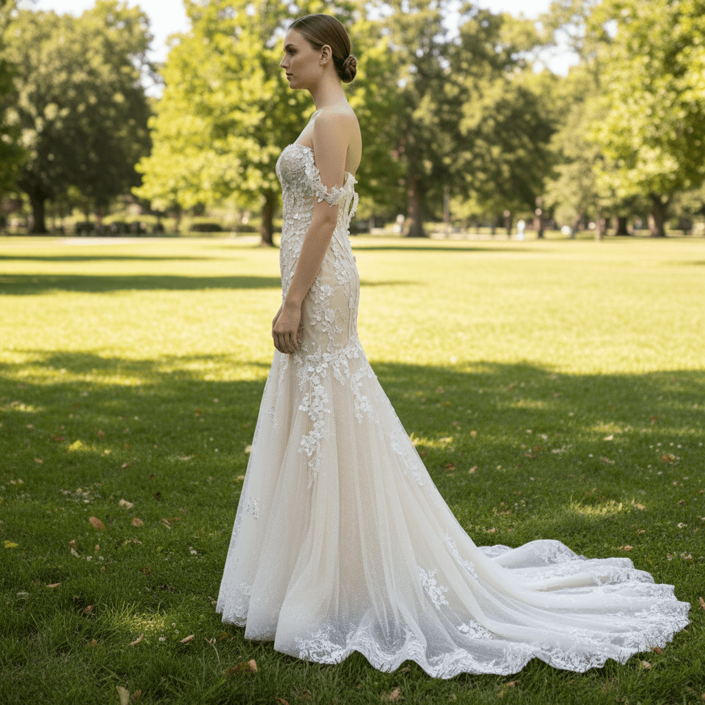 Princess Sweetheart Mermaid Wedding Dress with Off the Shoulder - Rosymae