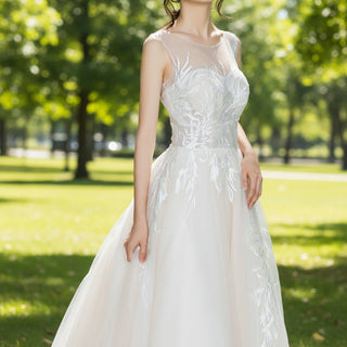 Princess Tulle Wedding Dress Champagne Bridal Dress A Line - Rosymae