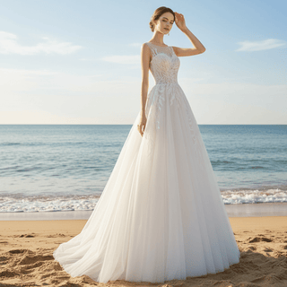 Princess Tulle Wedding Dress Champagne Bridal Dress A Line - Rosymae
