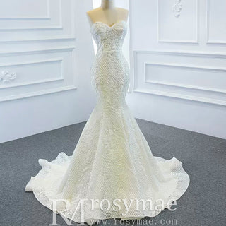 Princess Vneck Trumpet Lace Wedding Dress with Detachable Train - Rosymae