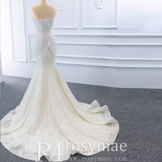 Princess Vneck Trumpet Lace Wedding Dress with Detachable Train - Rosymae