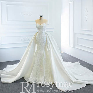 Princess Vneck Trumpet Lace Wedding Dress with Detachable Train - Rosymae