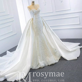 Princess Vneck Trumpet Lace Wedding Dress with Detachable Train - Rosymae