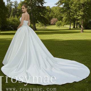 Princess Vneck Trumpet Lace Wedding Dress with Detachable Train - Rosymae