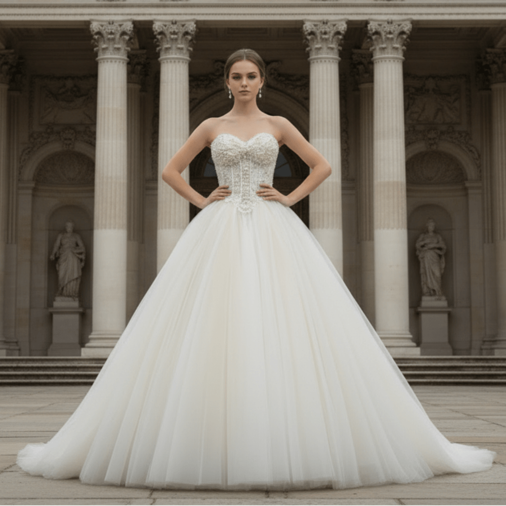Princess Waist with Luxury Pearl Ball Gown Bride Wedding Dress - Rosymae