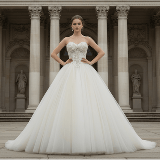 Princess Waist with Luxury Pearl Ball Gown Bride Wedding Dress - Rosymae