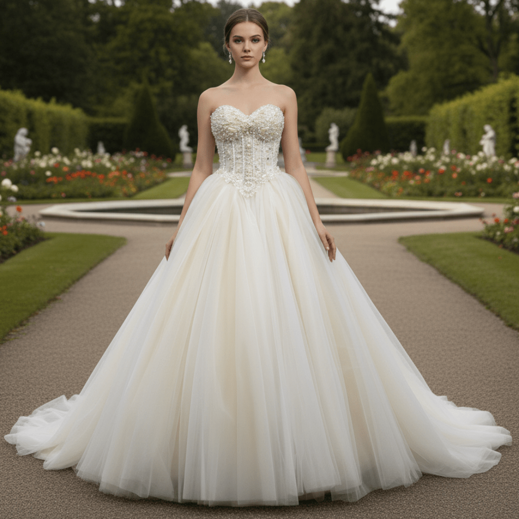 Princess Waist with Luxury Pearl Ball Gown Bride Wedding Dress - Rosymae