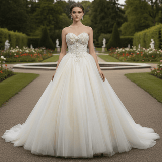 Princess Waist with Luxury Pearl Ball Gown Bride Wedding Dress - Rosymae