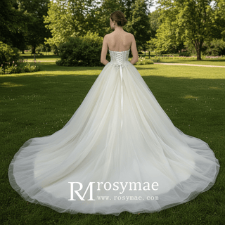 Princess Waist with Luxury Pearl Ball Gown Bride Wedding Dress - Rosymae