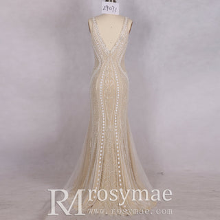 Prom Party Gown Luxurious MermaidV Neck Evening Dresses - Rosymae