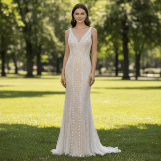 Prom Party Gown Luxurious MermaidV Neck Evening Dresses - Rosymae