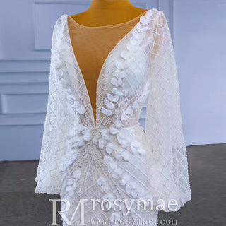 Puff Long Sleeve Mermaid Wedding Dress Modern Bridal Gown - Rosymae