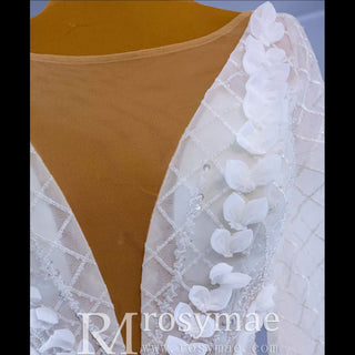 Puff Long Sleeve Mermaid Wedding Dress Modern Bridal Gown - Rosymae