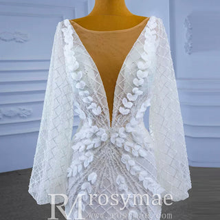 Puff Long Sleeve Mermaid Wedding Dress Modern Bridal Gown - Rosymae