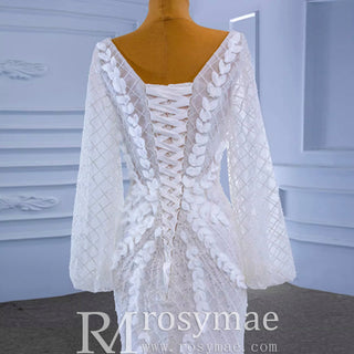 Puff Long Sleeve Mermaid Wedding Dress Modern Bridal Gown - Rosymae