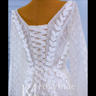 Puff Long Sleeve Mermaid Wedding Dress Modern Bridal Gown - Rosymae