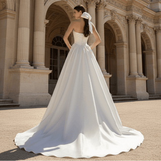 Puff One Shoulder Ruched Satin Bridal Gown Wedding Dress - Rosymae