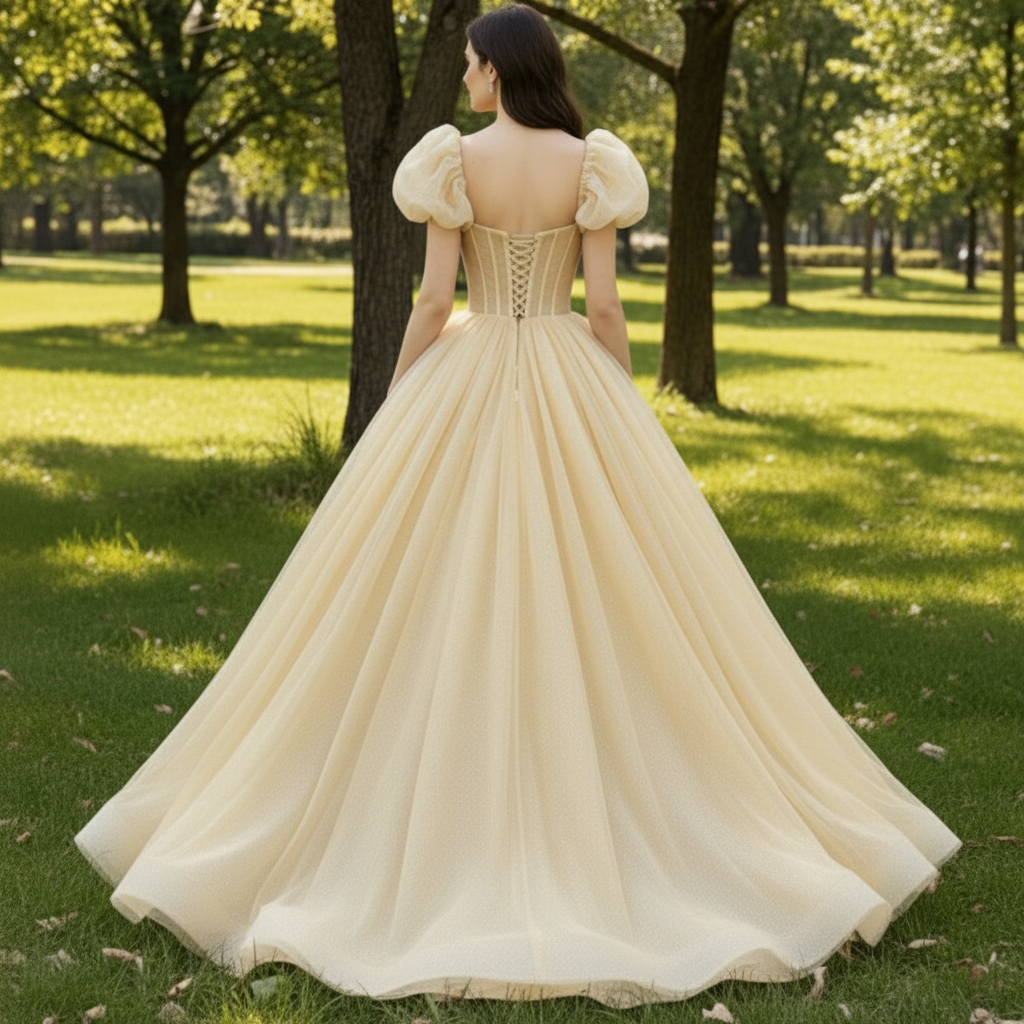Short Puffy Sleeve Gold Formal Dress Prom Party Gown for Women Gold / 8 Short Puffy Sleeve Gold Formal Dress Prom Party Gown for Women Gold / 8