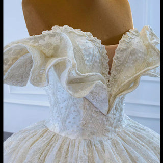 Puffy Lace Wedding Dress Vintage Off the Shoulder Bridal Gown - Rosymae