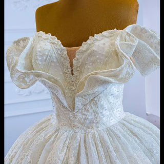 Puffy Lace Wedding Dress Vintage Off the Shoulder Bridal Gown - Rosymae