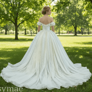 Puffy Lace Wedding Dress Vintage Off the Shoulder Bridal Gown - Rosymae