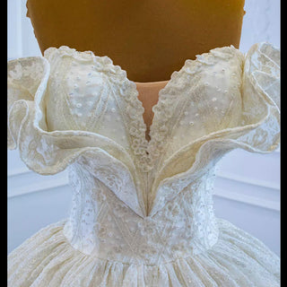 Puffy Lace Wedding Dress Vintage Off the Shoulder Bridal Gown - Rosymae