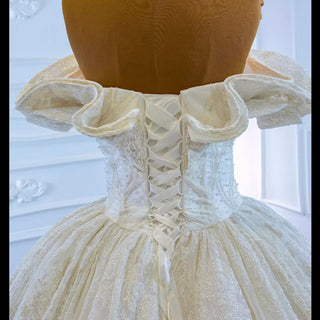 Puffy Lace Wedding Dress Vintage Off the Shoulder Bridal Gown - Rosymae