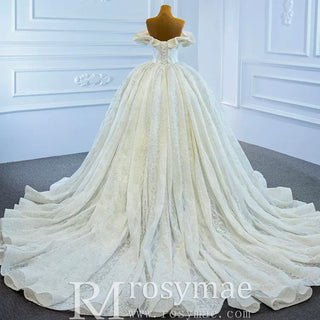 Puffy Lace Wedding Dress Vintage Off the Shoulder Bridal Gown - Rosymae