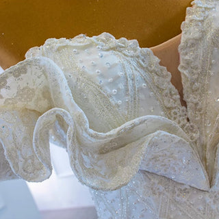 Puffy Lace Wedding Dress Vintage Off the Shoulder Bridal Gown - Rosymae