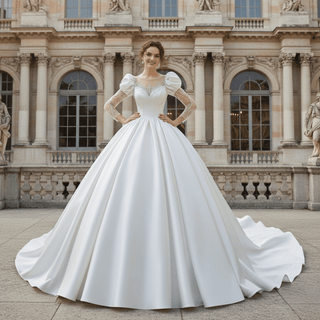 Puffy Lantern 3/4 Sleeve Ballgown Bridal Wedding Dresses - Rosymae