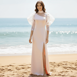 Puffy Lantern Long Sleeve Prom Party Dress with Asymmetrical Neck - Rosymae