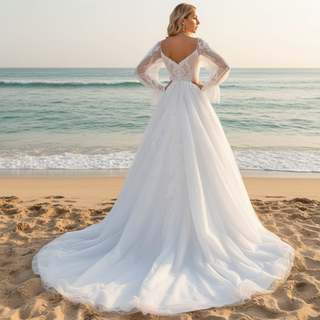 Off The Shoulder Puffy Long Sleeve Wedding Dress Bridal Gown