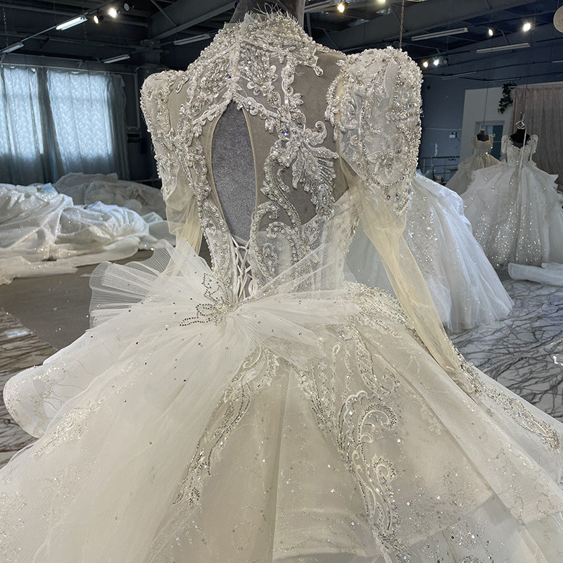 Princess Ball Gown Sparkly Long Sleeve Wedding Dress White / Custom Size Princess Ball Gown Sparkly Long Sleeve Wedding Dress White / Custom Size
