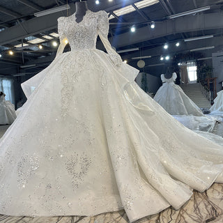 Princess Ball Gown Sparkly Long Sleeve Wedding Dress