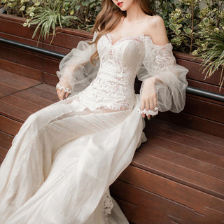 2023 Trending Mermaid Bridal Gown Wedding With Lantern Sleeve