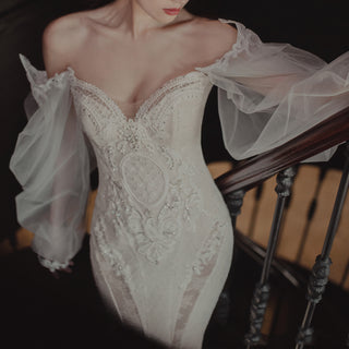 2023 Trending Mermaid Bridal Gown Wedding With Lantern Sleeve