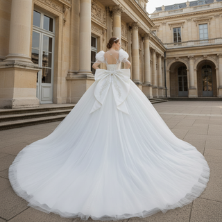 Puffy Lantern 3/4 Sleeve Ballgown Bridal Wedding Dresses